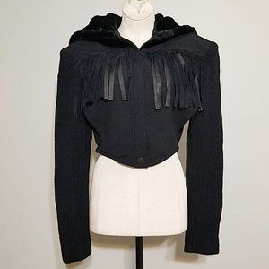 Vintage Bill Kaiserman Cropped Jacket 6 us* 42 It Womens Fringe Fur Hooded Coat